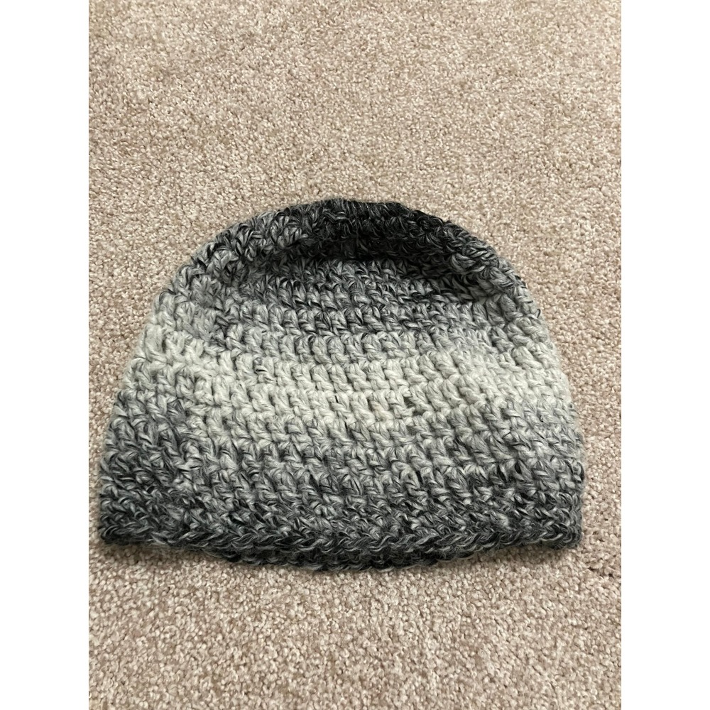 Handmade Crochet Ponytail Hat, Women's Winter Knit Hat, Gray White Running Hat
